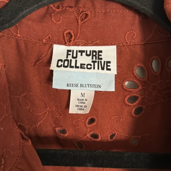 Burnt Orange Eyelet Button Down - Picture 2 of 5